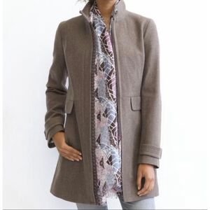 Banana Republic wool coat tunnel neck ruffle  detail mocha latte color size S